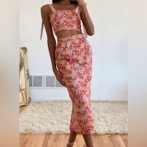 Pink Multi Metallic Tie-Strap Two-piece midi dress